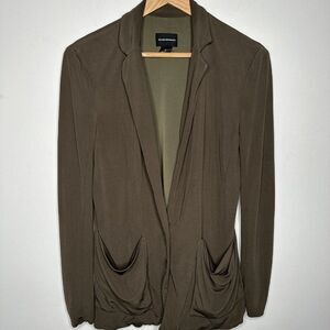 Club Monaco Women Green Blazer 2 Rayon Draped Slouchy Pockets Stretchy Lined